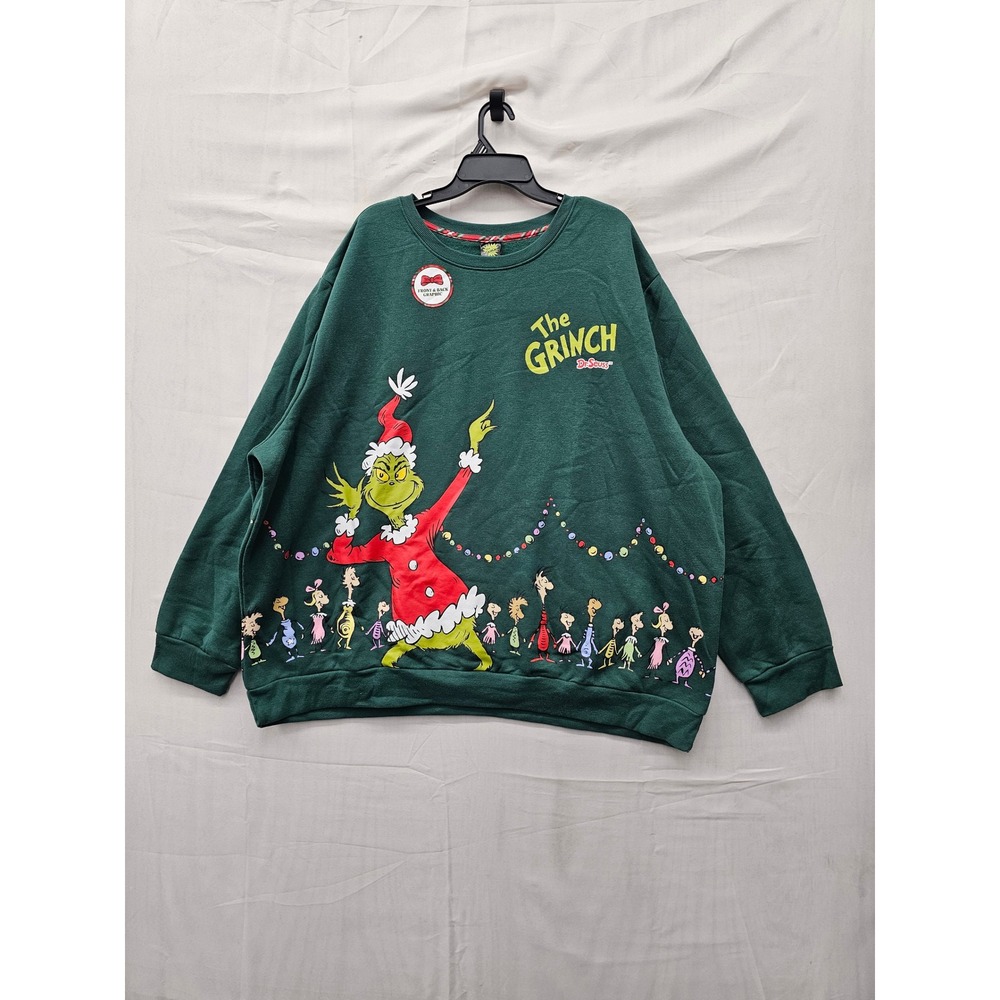 Dr. Seuss Womens The Grinch Pullover Green Cotton Blend Casual Size 3X